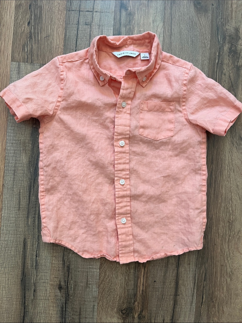Janie and Jack Linen Peach Button-Up Short Sleeve Shirt